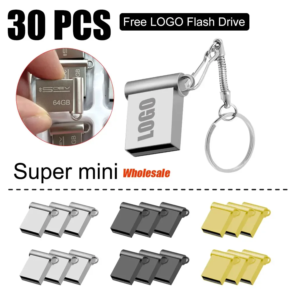 30PCS/lot Mini Metal USB 2.0 PenDrive Hight Speed Flash Usb Stick Memory Sticks 32GB 64GB Флешка usb Flash Drives U Disk