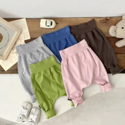 Spring And Autumn Infant Baby Boys And Girls cotton Solid Elastic Waist trousers Kids Korean Fashion Casual Soft Pants