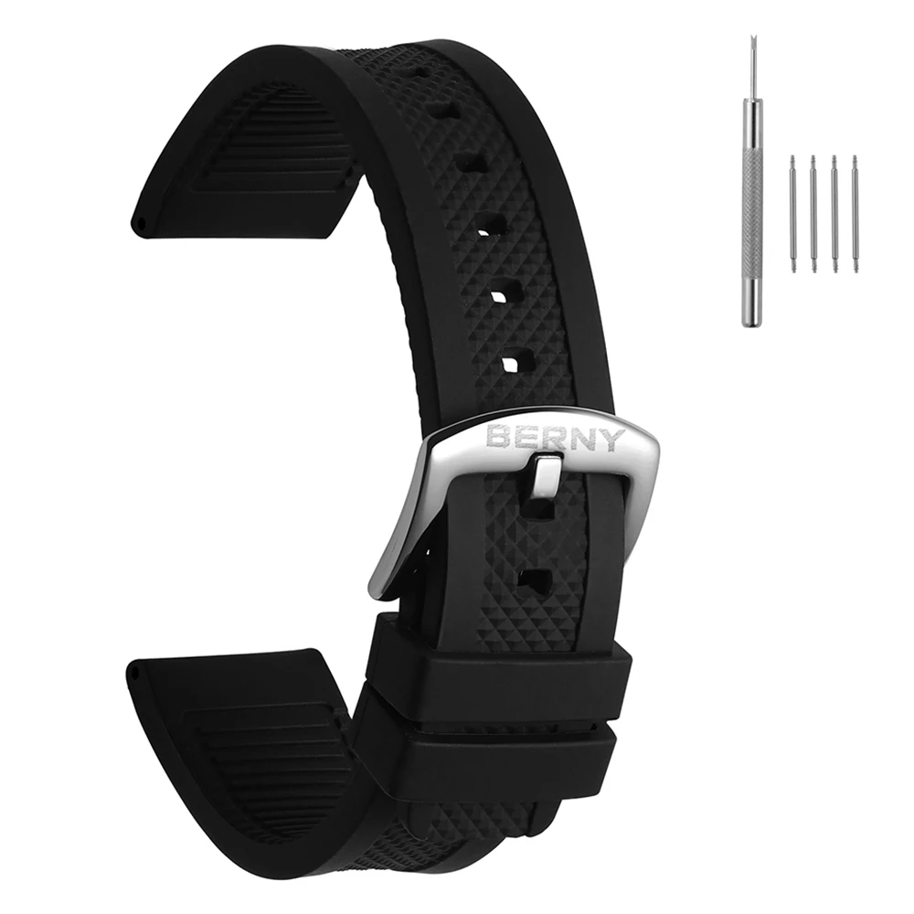 22mm Silicone Watch Bands Waterproof Replacement Watch Straps Stainless Steel Buckle Accessories Soft Rubber Watchbands for Men