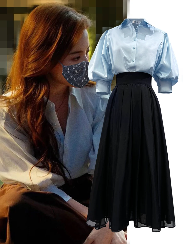 

Loose Women's Shirt Rose Story Bubble Sleeve Short Sleeve Summer Simple Match All over French Style Straight Cut Collar