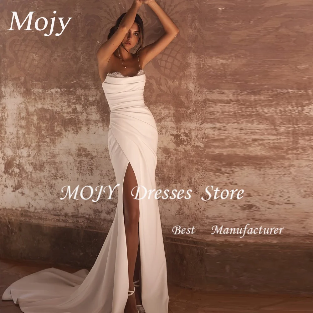 Mojy-Vestidos De Novia De satén, Vestidos De Novia sexys sin tirantes De sirena con abertura larga, Vestidos De Novia personalizados 2025