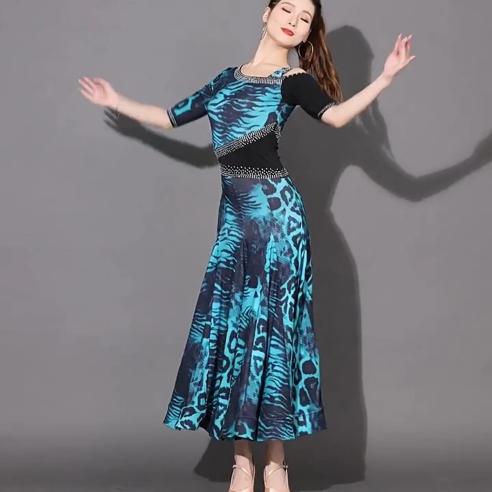 Ballroom Dress Middle Sleeve Standard Woman Dance Dress Printing Ballroom Dancing Dresses for Competition Quick Step Dance Prom
