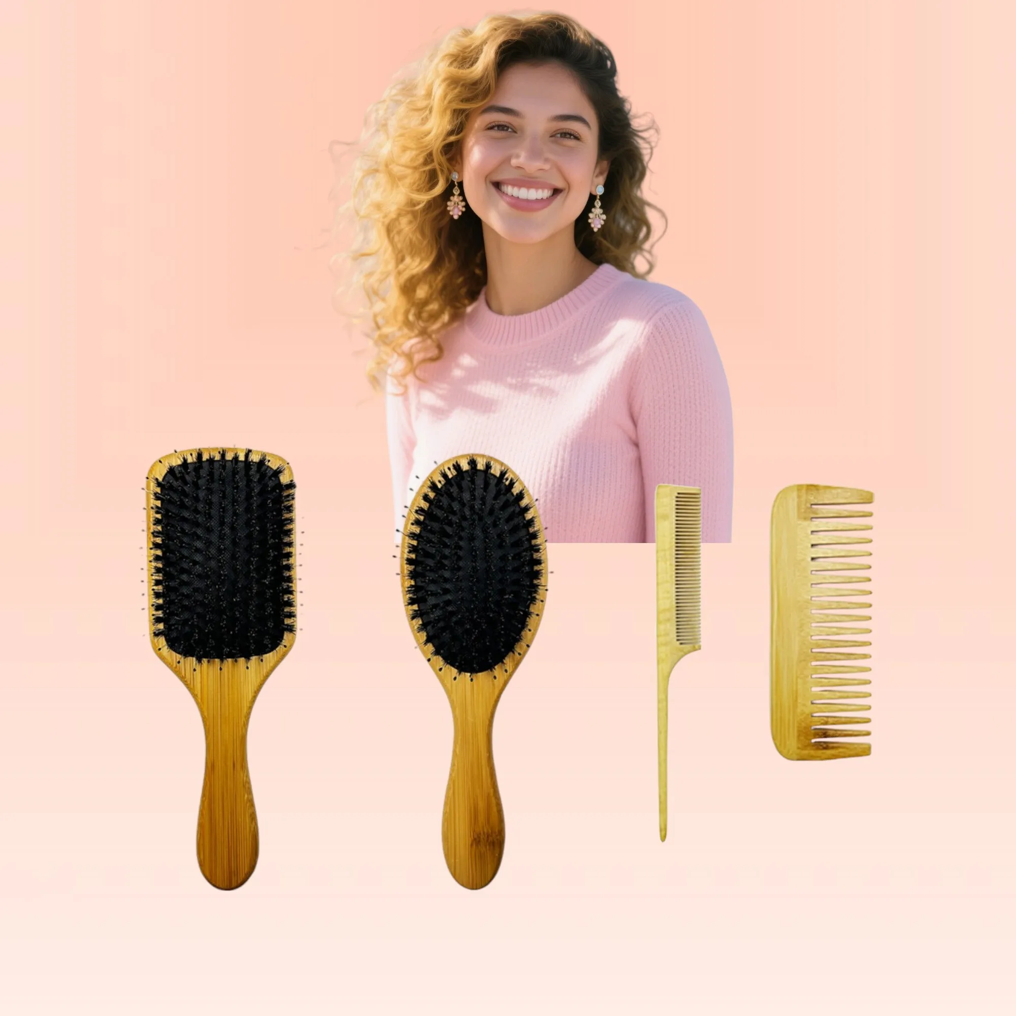 

Набор бамбуковых расчесок из 3 предметов с воздушной подушкой, антистатическая щетка для волос