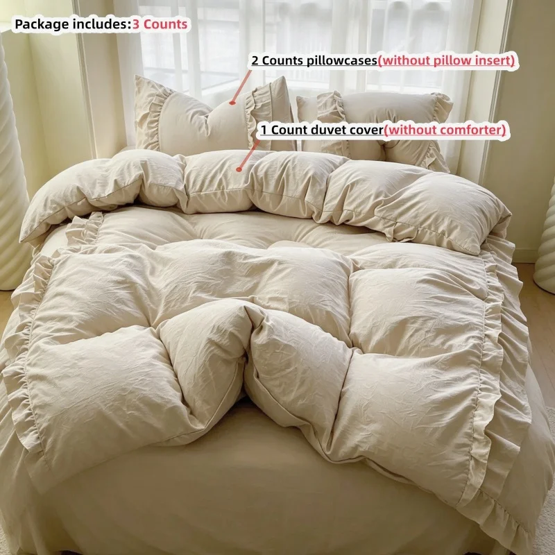 3pcs cute ruffles Duvet Cover Set (1*Duvet Cover + 2*Pillowcase, Without Core),soft fabricBedding Set