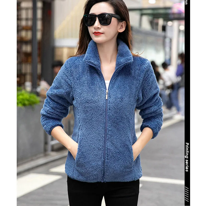 

Double-sided Jacket Women's Fleece Thickened Autumn and Winter Warm Loose Turtleneck Cardigan Jacket