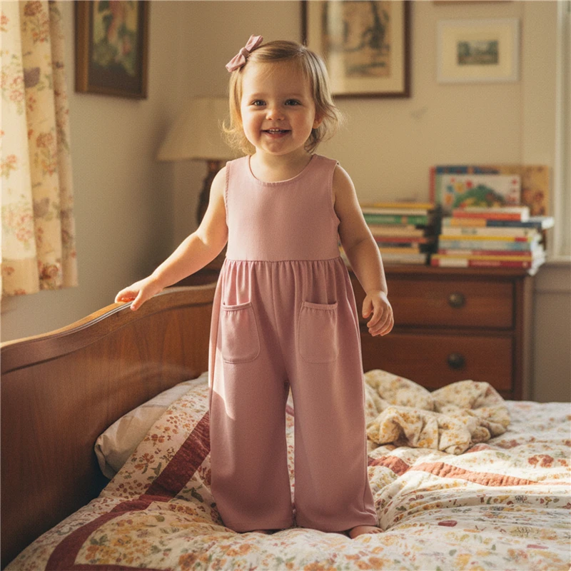 2026 Kids Overalls Spring Baby Overalls Solid Color Sleeveless Round Neck Pants Summer Overalls for Children Girls Clothing