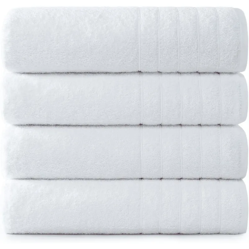 

Luxury Bath Towels - 4 Pack White 100% Cotton Absorbent Bath Sheets (36"x72"), Quick Dry