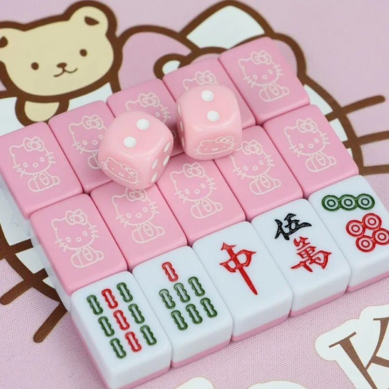 Kawaii Sanrio Mini Mahjong Hello Kitty Mahjong Friends Party Travel Portable University Dormitory Game Girls Birthday Gift