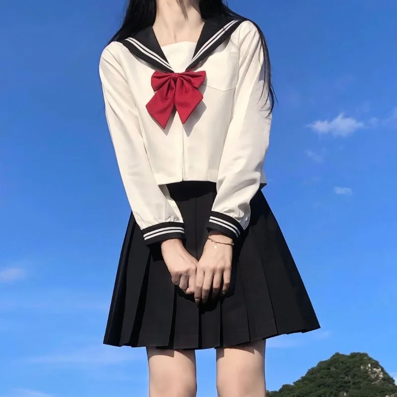 S-8XL plus size Jk suit white two black three basic sailor uniform women long sleeve suit Japanese school uniform girls