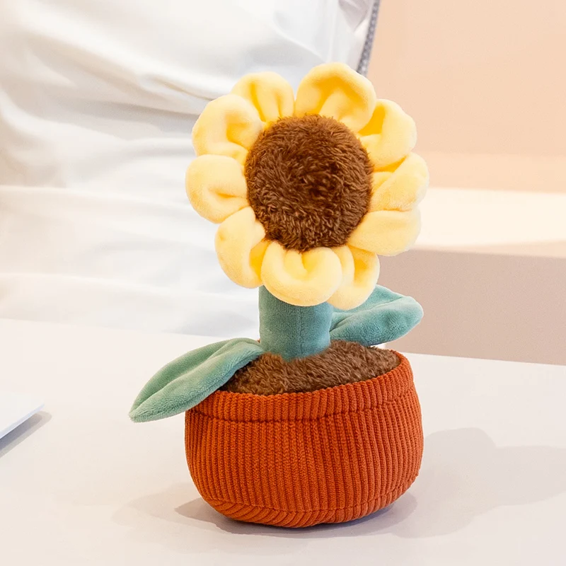 Nuovo giocattolo di peluche con pianta in vaso di girasole Bellissimo albero di bambù cachi bambola di pezza carino pianta verde fiore decorazioni per la casa in peluche