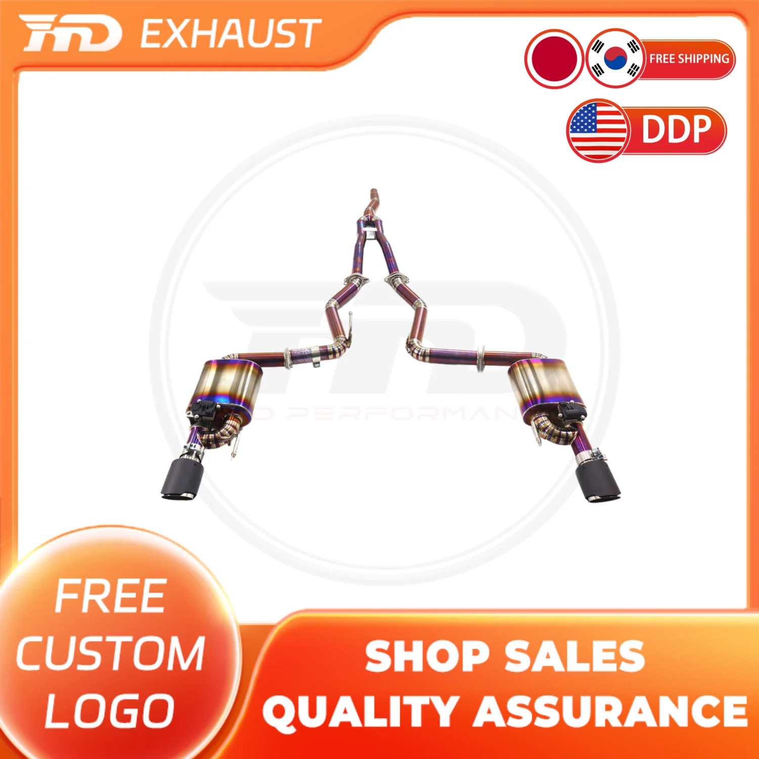 

HMD Hot sale Exhaust System Titanium Alloy Performance Catback Exhaust for Ford Mustang 2.3T Muffler With Valve and tips