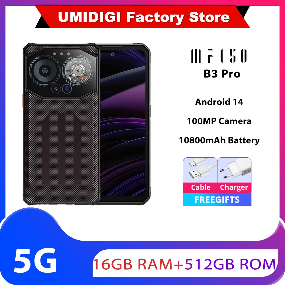 IIIF150 B3 Pro 6.6'' Screen 5G Rugged Phone Android 14 Smartphone Dual Display 32GB 512GB 100MP Camera 10800mAh Ultra-Thin Phone