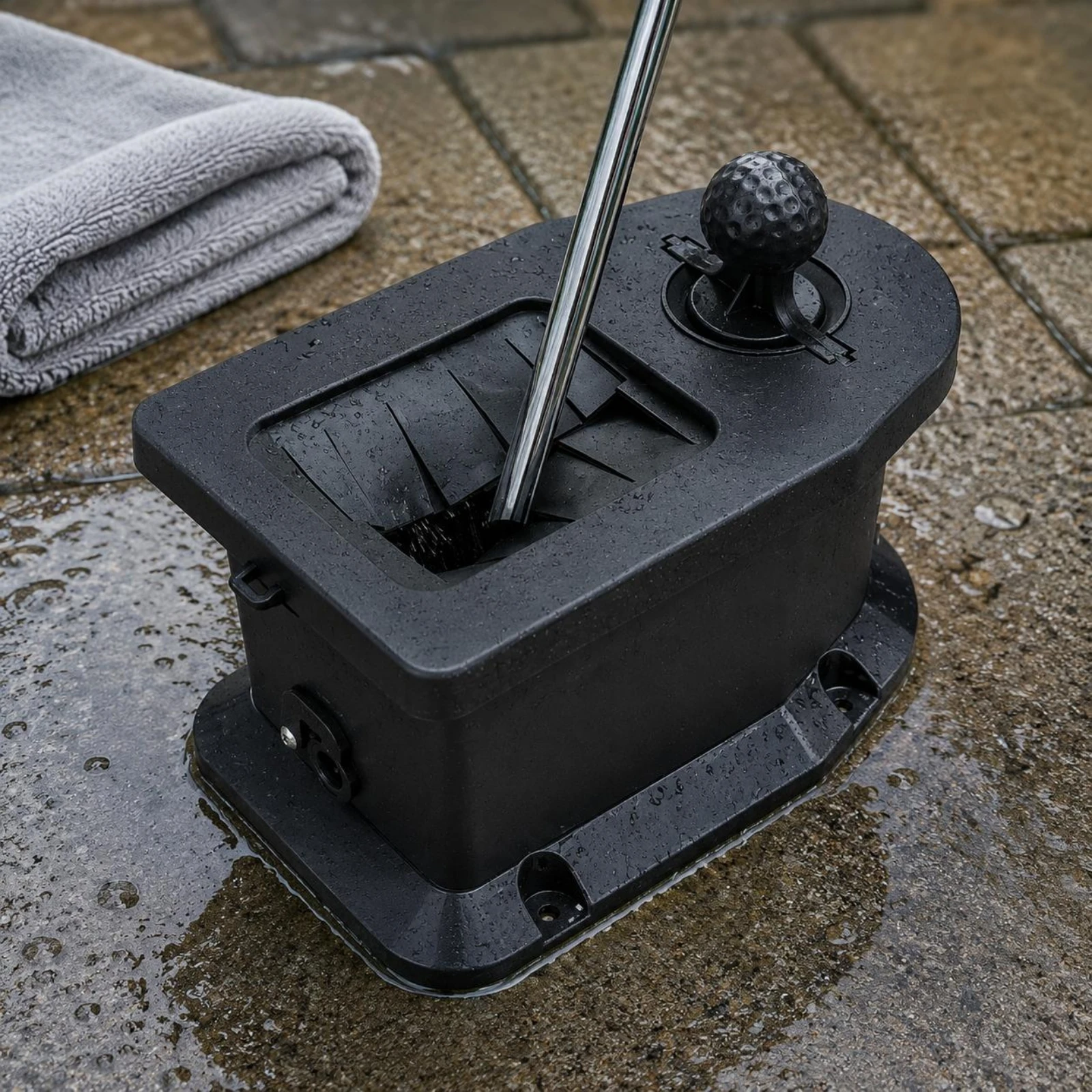 Golf Vehicle Club Cleaner Compact Vehicle Mounted Club Washer Sports Accessory Molded Base Plate Rounded Top view 4