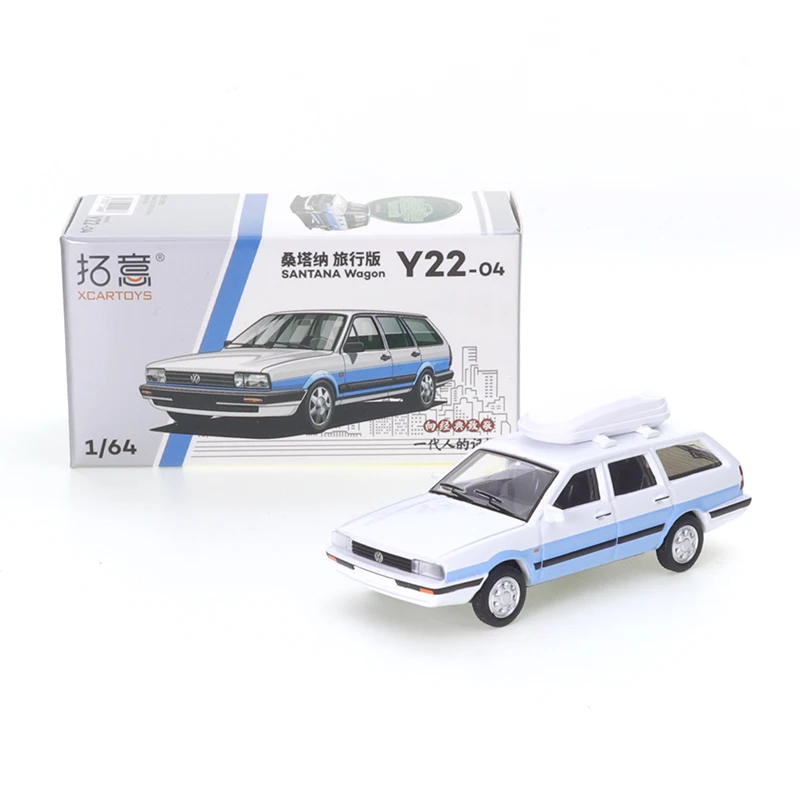 

XCARTOYS 1/64 Volkswagen Santana Travel Edition-бело-голубые блочные автомобили из сплава, моторный автомобиль, литые модели, украшения, Cas-игрушки