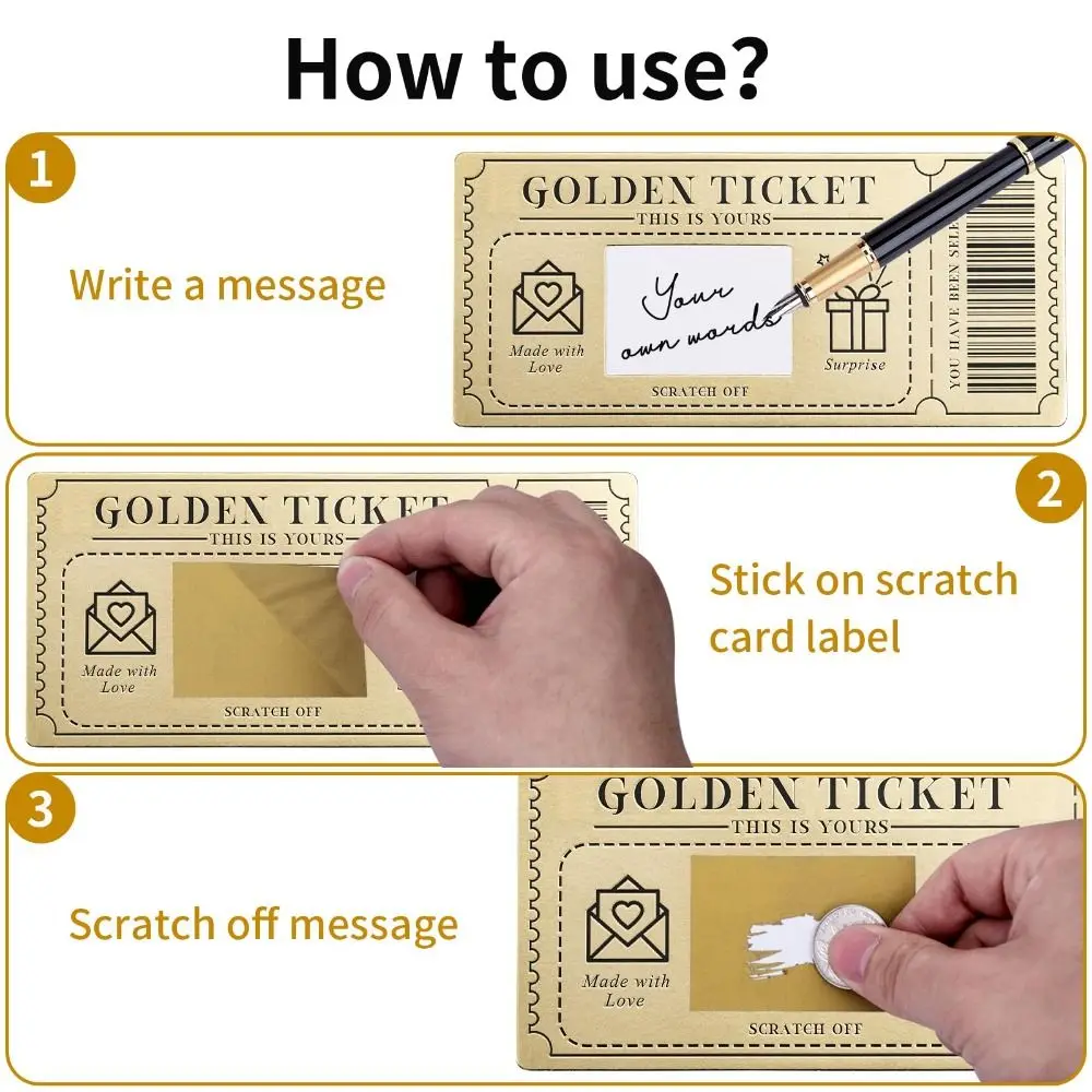 1Set Golden Ticket Scratch-off Card Scratch Off Ticket Concert Ticket Scratch-off Card Cinema Voucher for Valentine's Day Card view 3