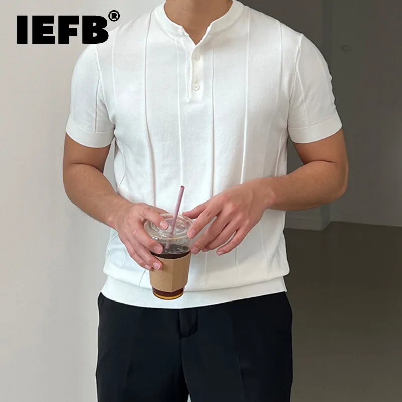 

IEFB Simple Men's Tees Casual Round Neck Short Sleeve Knitting Loose Male Pullover T-shirts New Fashion Summer 2024 9C6233