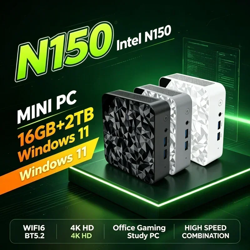Slim Form Factor Mini PC Intel Core N150 Windows 11 16GB RAM 1‑2TB SSD WiFi6 BT5.2 Desktop Host for Home Daily Multi‑Scene Usage