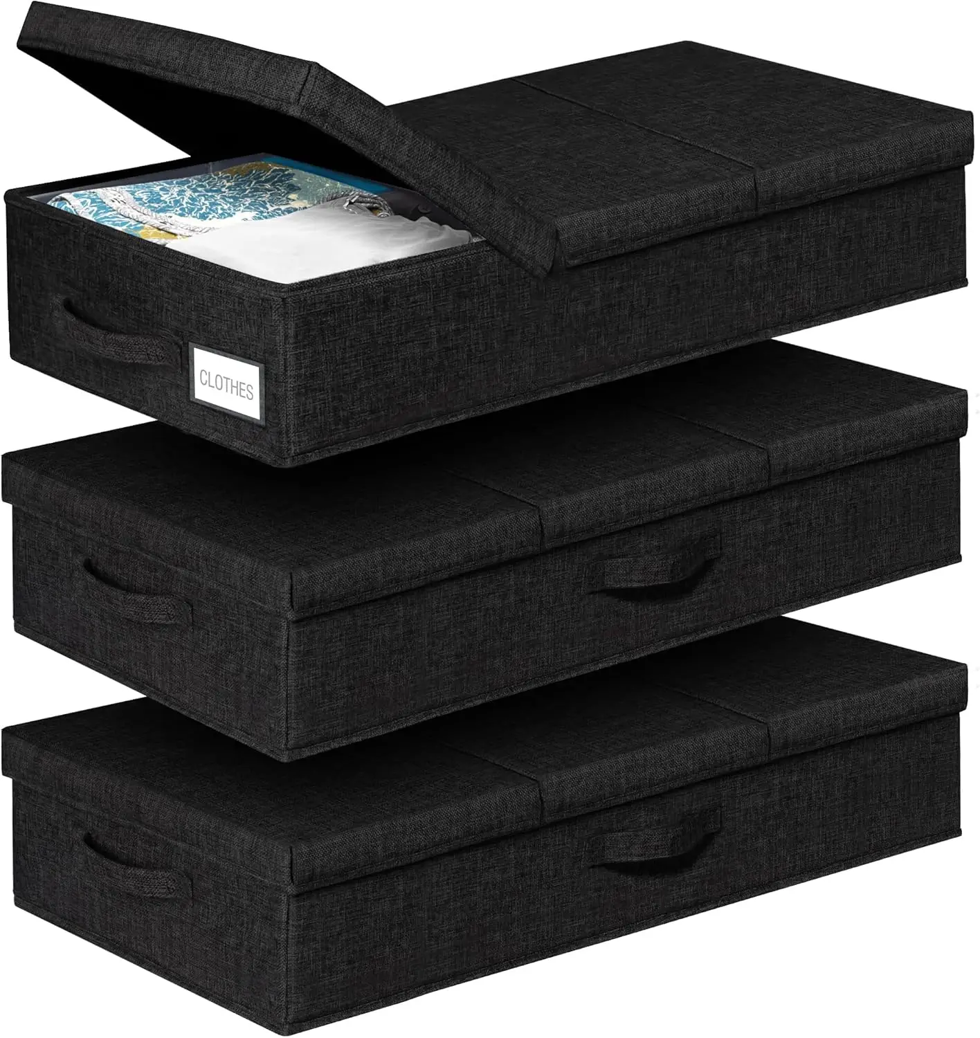 

Under The Bed Storage Containers 3 Pack, 6 Inch Tall Stackable Underbed Storage Bins With Handles, Closet Organizers and