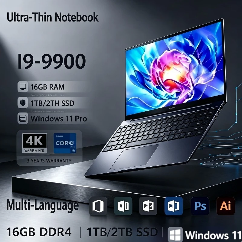 Portable 15.6 Inch Computer Intel Core I9-9900 Windows 11 Pro Laptops 16GB RAM 1/2TB SSD Office Gamer Study Notebook Computer PC