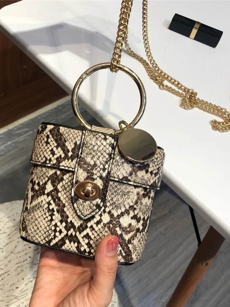 Fashion Women Mini Flap Box Bag Vintage Serpentine Pattern Ring Handbag Totes Designer Ladies Small Chain Crossbody Shoulder Bag