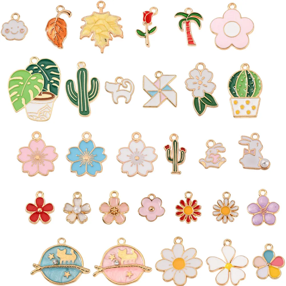 

30Pcs Alloy Plants Charms for DIY Jewelry Making Pendants Necklace Earrings Bracelet Charms Sweater Chain Handicraft Supplies