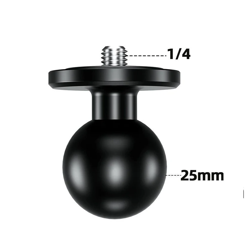 Adaptor Kepala Dudukan Bola RAM Aluminium 1 "dengan 1/4" Berulir untuk Lengan Soket Ganda untuk Kamera Aksi Insta360 GoPro DJI OSMO