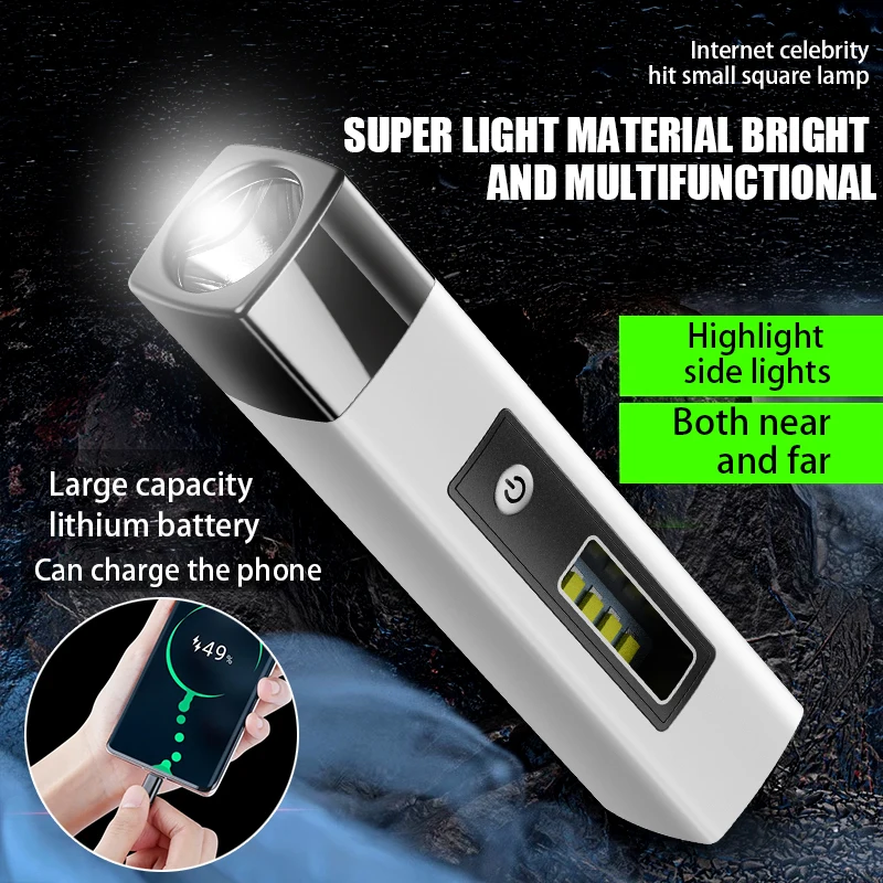

Светодиодный фонарик высокой мощности с боковым сильным светом, USB перезаряжаемый фонарик, ультра яркая лампа, мини-портативный фонарь, аварийный уличный фонарь