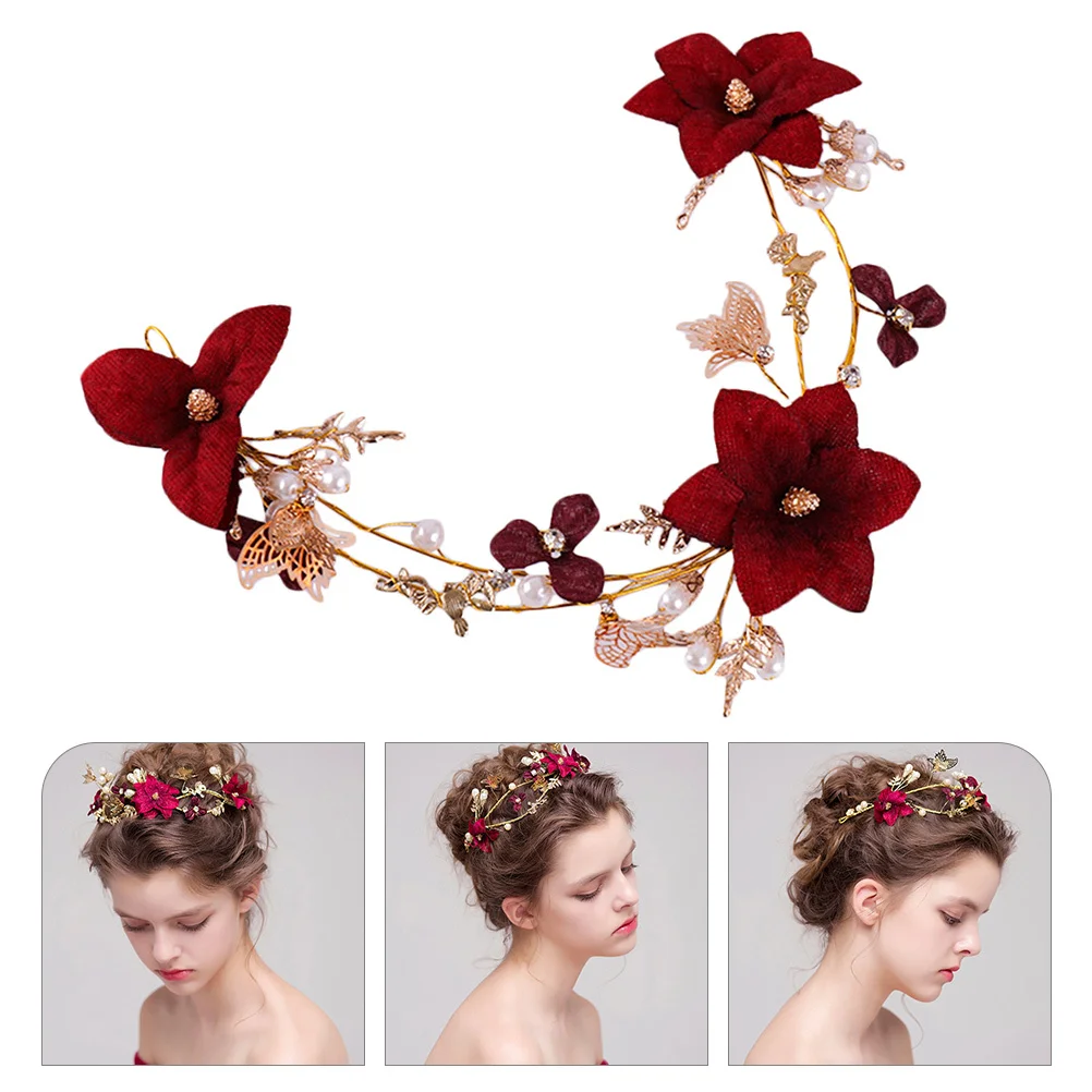 

Red Flower Headband Bridal Hair Accessories Lightweight Alloy Wedding Headpiece for Brides Bridesmaids Party Prom Hair