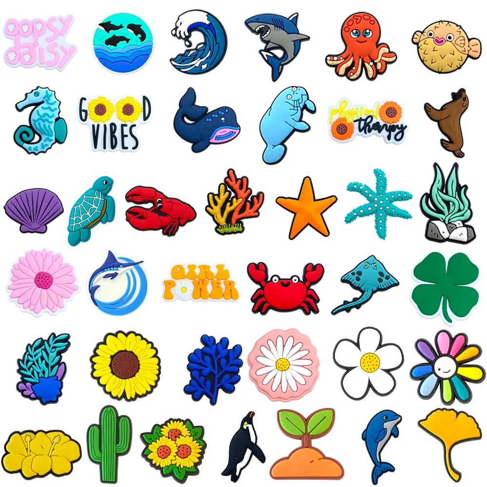 

38Pcs summer Ocean series Shoe Charms DIY Shoe Buckle Accessories PVC Shoe Decorations Christmas Gifts for Kids Party
