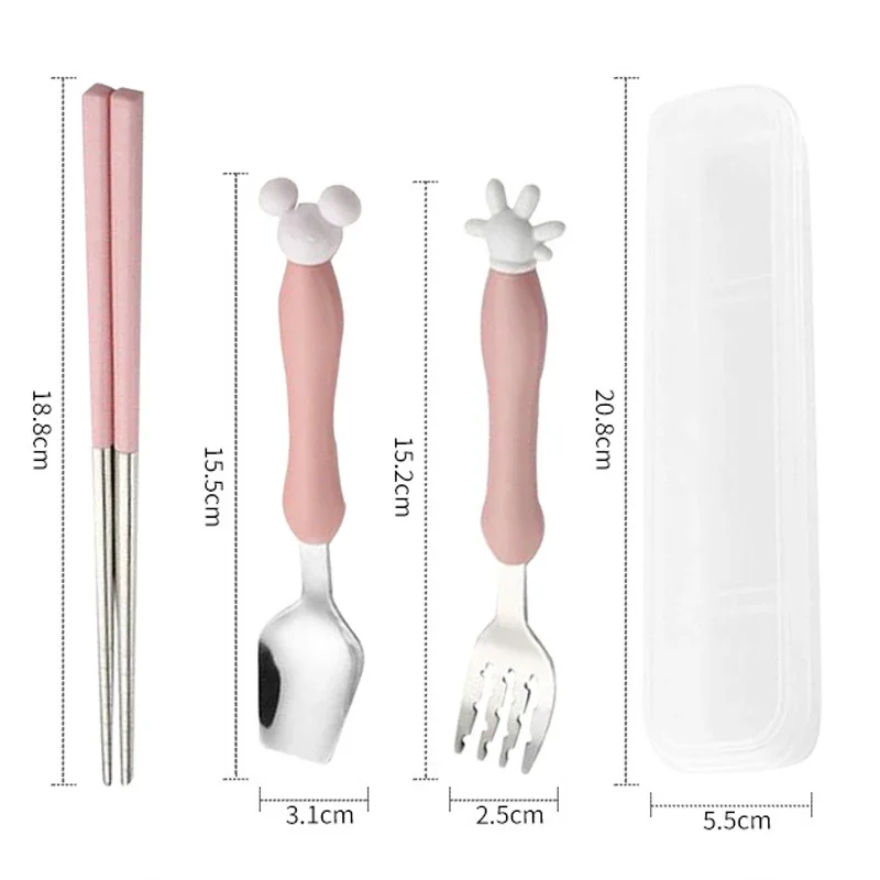 Disney Mickey Minnie Mouse Tableware Cartoon Kids Spoon Fork Set Dessert Spoon for Children Fork Baby Feed Kid Cutlery for Kids