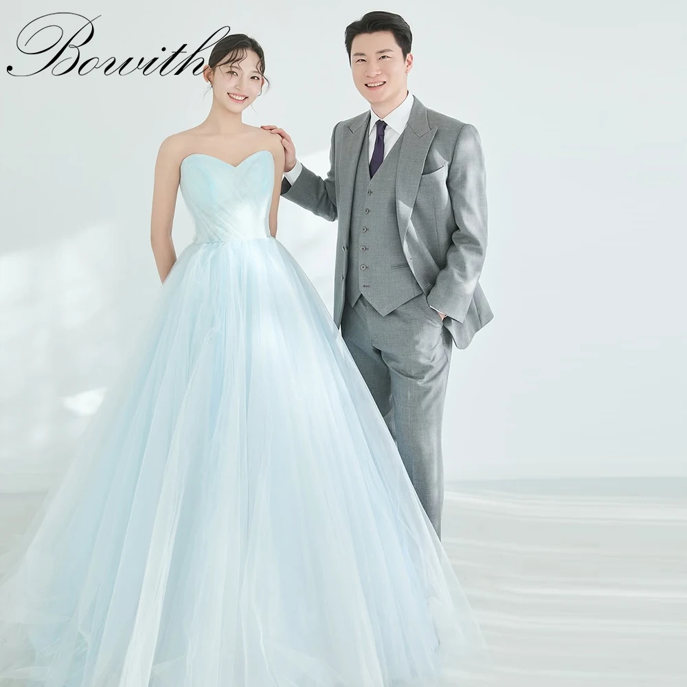 Bowith Baby Blue Sweetheart Korean Wedding Dresses Customized Soft Tulle Bridal Gown Elegant Floor Length Bridal Dresses