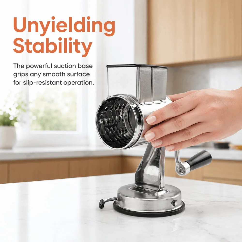 Stainless Steel Rotary Grater Silver Dishwasher Safe Vegetable Slicer Manual Operation Multifunction Cheese Shredder
