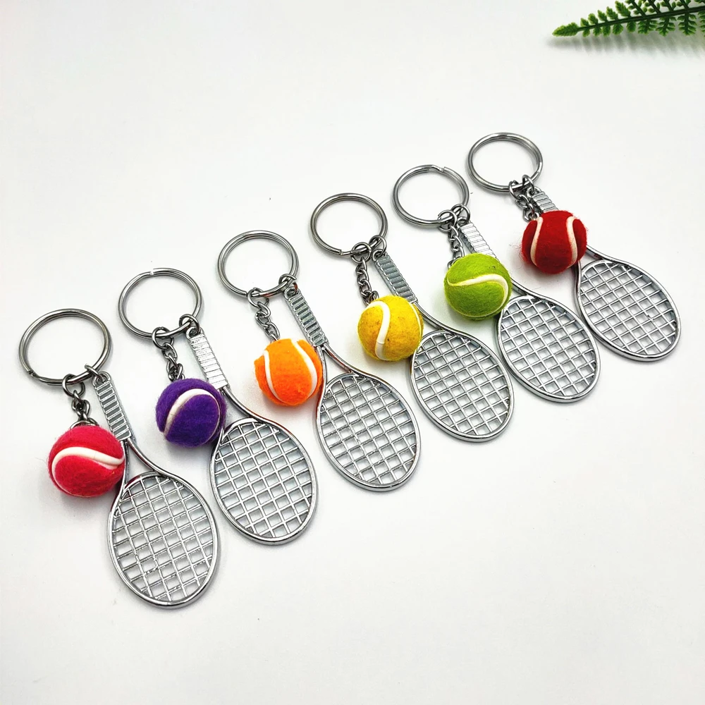 Simulation Key Rings Car Key Chain 6 color Pendant Tennis Ball Mini Keychain Sports Key Chain Tennis Racket Keychain