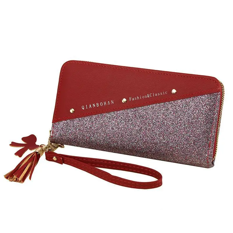 Modische Damen-Portemonnaies aus Kunstleder, lange Ausführung, mit Pailletten, Patchwork-Design und Glitzer, Münzgeldbörse, Damen-Geldbörsen, Geschenkidee für Mädchen. – Detail 5