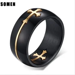 Separable Cross Ring for Men Woman Black Color Stainless Steel Cool Male Casual Remove Design Jewelry Wedding Band