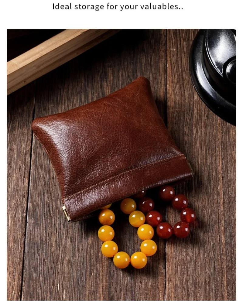 3 Size Options Genuine Leather Squeeze Coin Purse, Automatic Closing Jewelry Pouch, Multi-Size Mini Storage Bag for Small Items