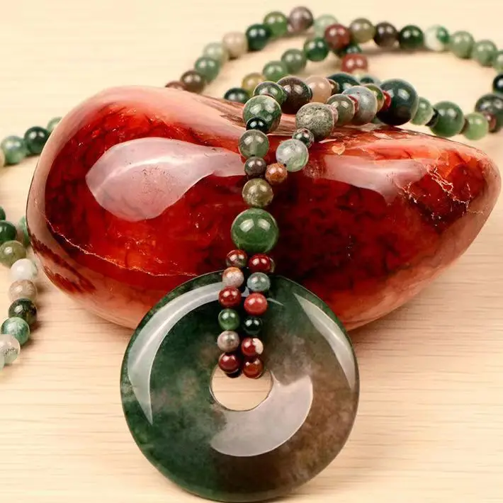 

Натуральный зеленый мох, агат, ожерелье с драгоценными камнями для мужчин и женщин, ювелирные изделия, натуральный мох, агат, цветок, кулон, свитер, цепочка, ожерелье в виде пончика