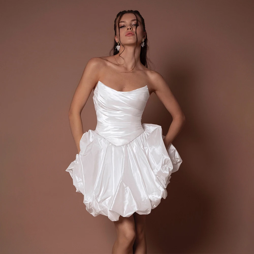 El más nuevo vestido de fiesta sin mangas Sexy de satén para mujer para boda vestidos de novia cortos de una línea 2026 vestido de noche sin espalda