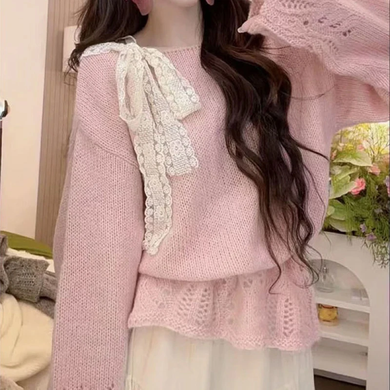 سترة نسائية محبوكة طويلة مفرغة من الدانتيل سترة نسائية ناعمة ومريحة للشتاء تصميم جديد من Oulder Bared للتنقل بلون نقي #5