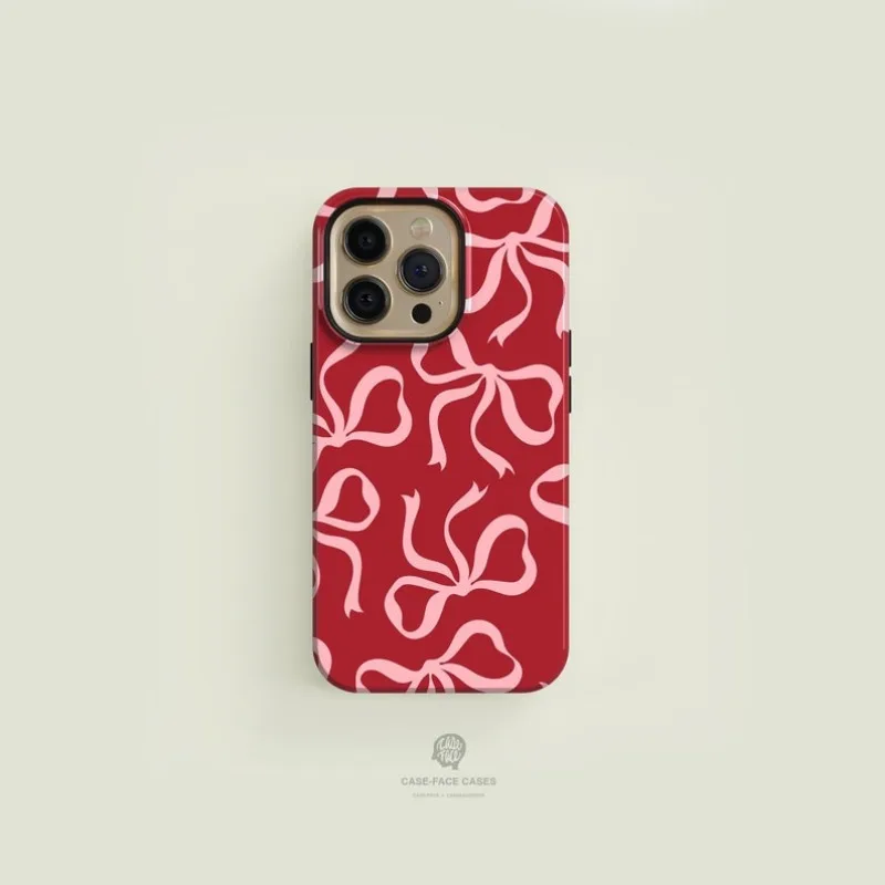 Arcs roses sur étui rouge pour IPHONE 16ProMax 15 14 13 12 11 PRO Plus acrylique TPU deux en un coques de téléphone magnétiques