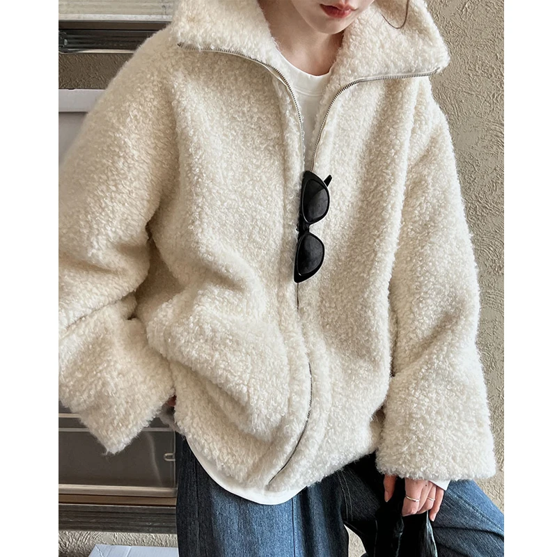 2025 Women Winter Warm Coat Furry Faux Fur Coat Loose Style Big Collar Jacket Women Thick Coat Casaco Feminino