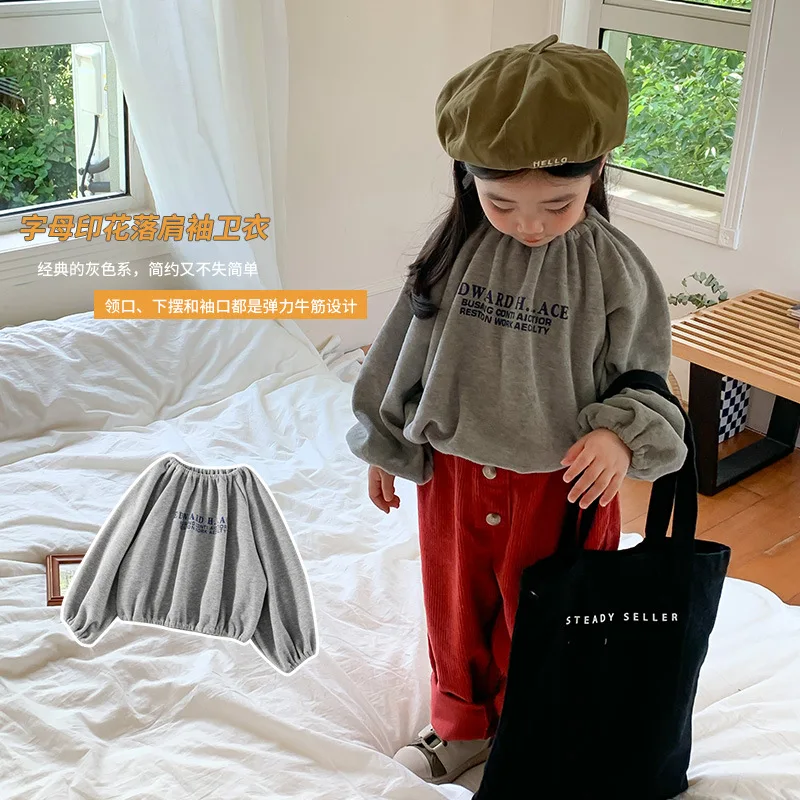 

Girls' Sweater 2022 New Children's Clothing Spring and Autumn Little Girls' Fashion Western Bat Shirt Korean Baby Loose Top