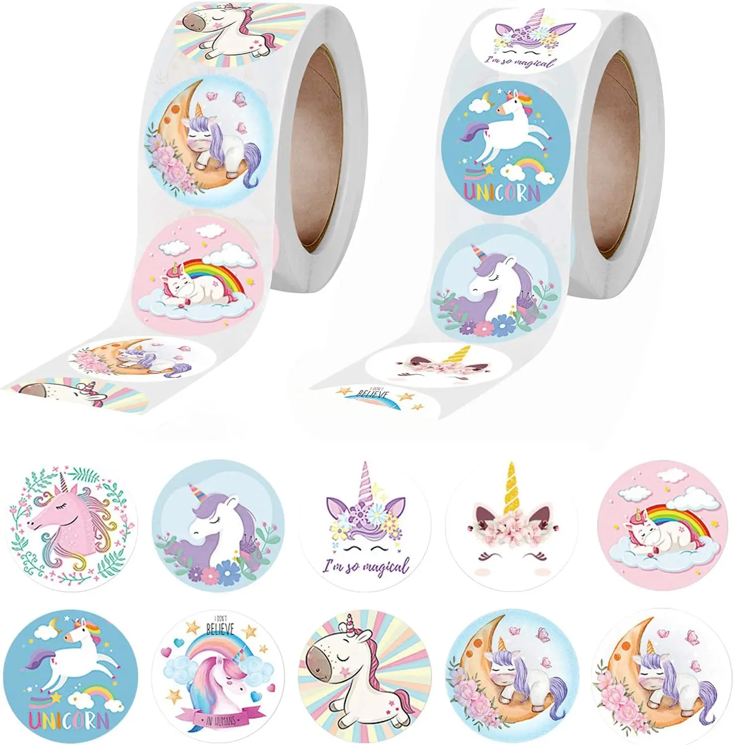 1000 Stück Einhorn-Etikettenaufkleber, DIY-Dekorationsaufkleber, 2,5 cm selbstklebend für Party-Geschenktüten (16 Stile)