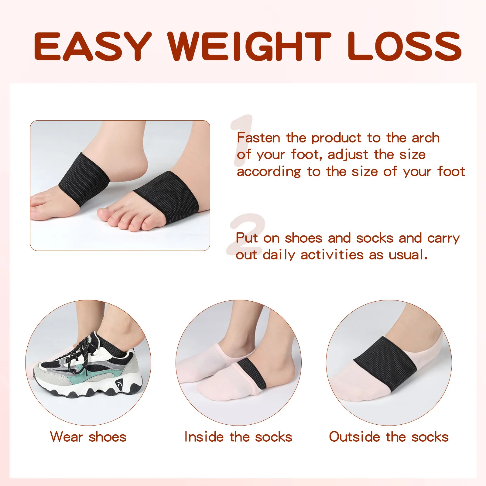 Tourmaline Body Shaping Foot Cushion Blood Circulation Massage Relieve Legs Fatigue Wear Sweat Absorption Arch Correction Pads