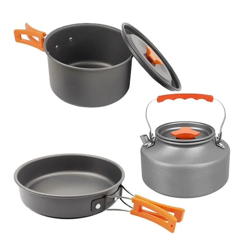 Aluminum Camp Kitchen Camping Cooking Set, Non-Stick Camping Pots and Pans Set with Kettle for Backpacking, Outdoor Cooking