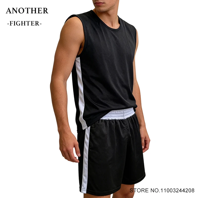 Men's Boxing Trunks & Tank Top Combo Moisture-Wicking MMA Workout Suit Wushu Sanda Uniform Muay Thai Kickboxing Shorts Singlet
