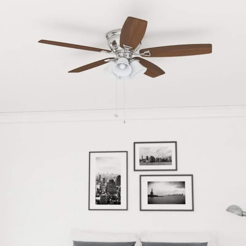 Honeywell Ceiling Fans Glen Alden, 52 Inch Classic Flush Mount Indoor LED Ceiling Fan with Light, Pull Chain