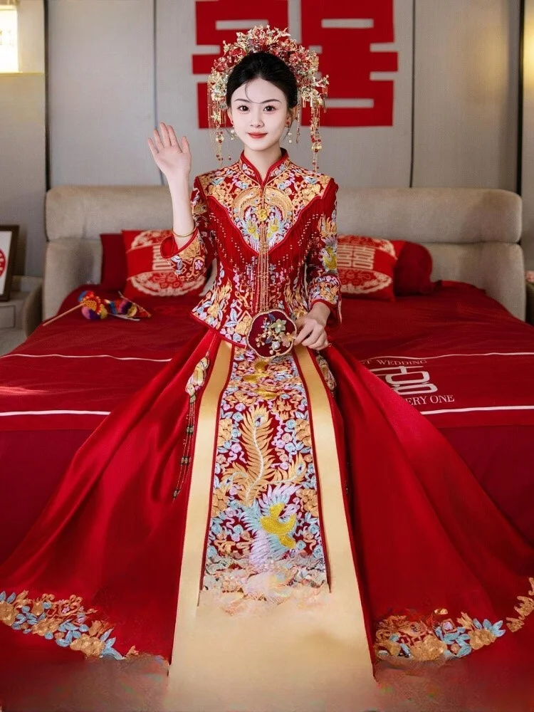 

New style of heavy industry wedding dress Chinese-style bride's ceremony toasting dragon and phoenix gown