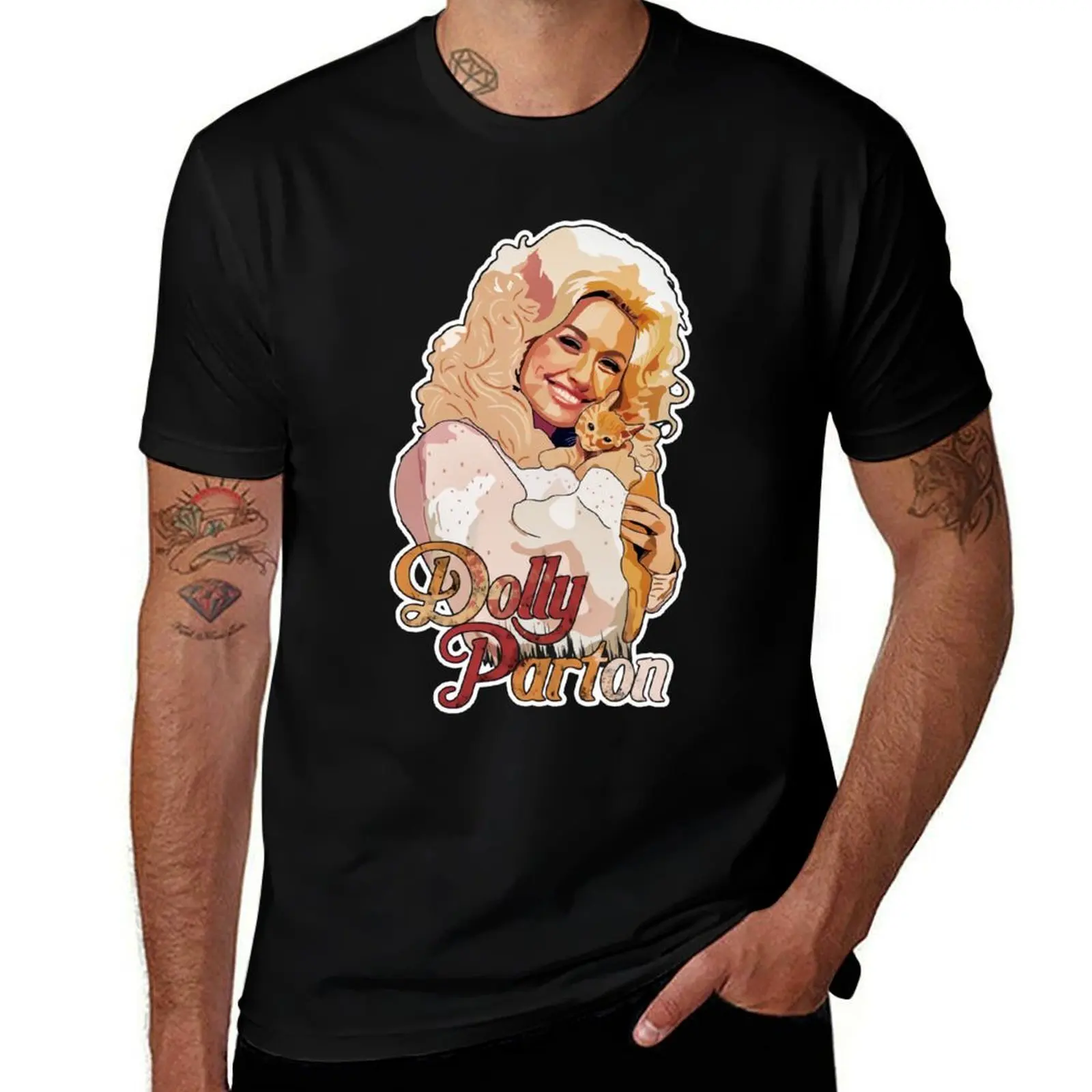 

Dolly Parton with beloved cat T-Shirt Christmas Casual Short Sleeve Top