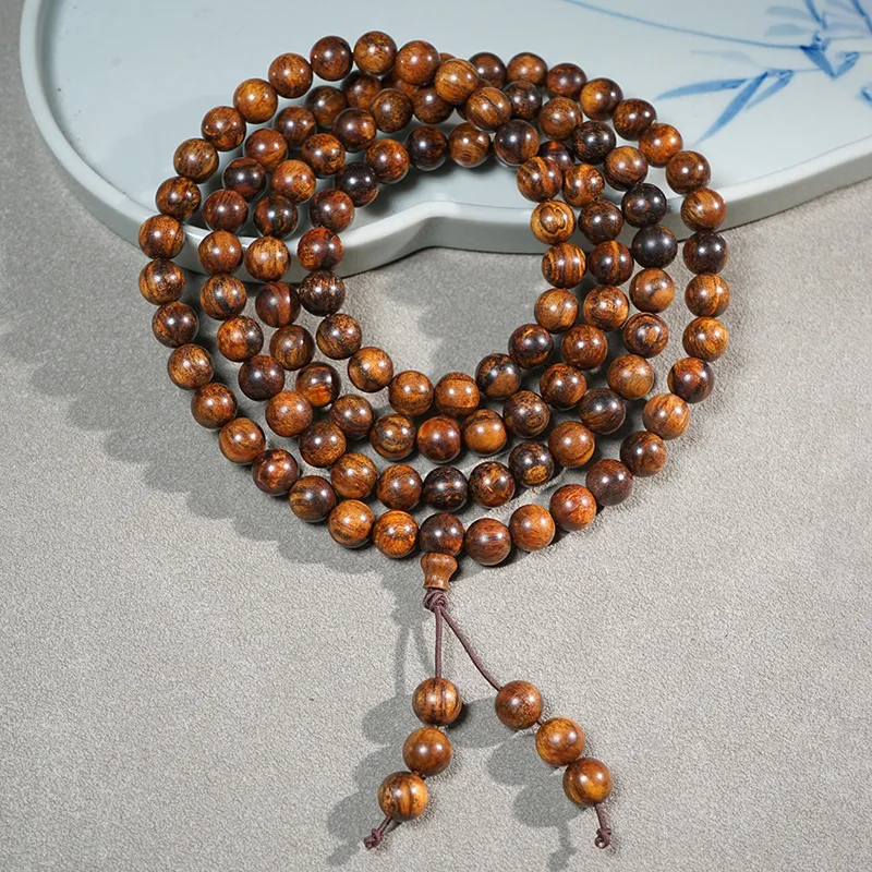 Papuan rosewood Buddhist bracelet, 108-bead hand-held prayer , multi-strand fragrant oil-filled wooden beads